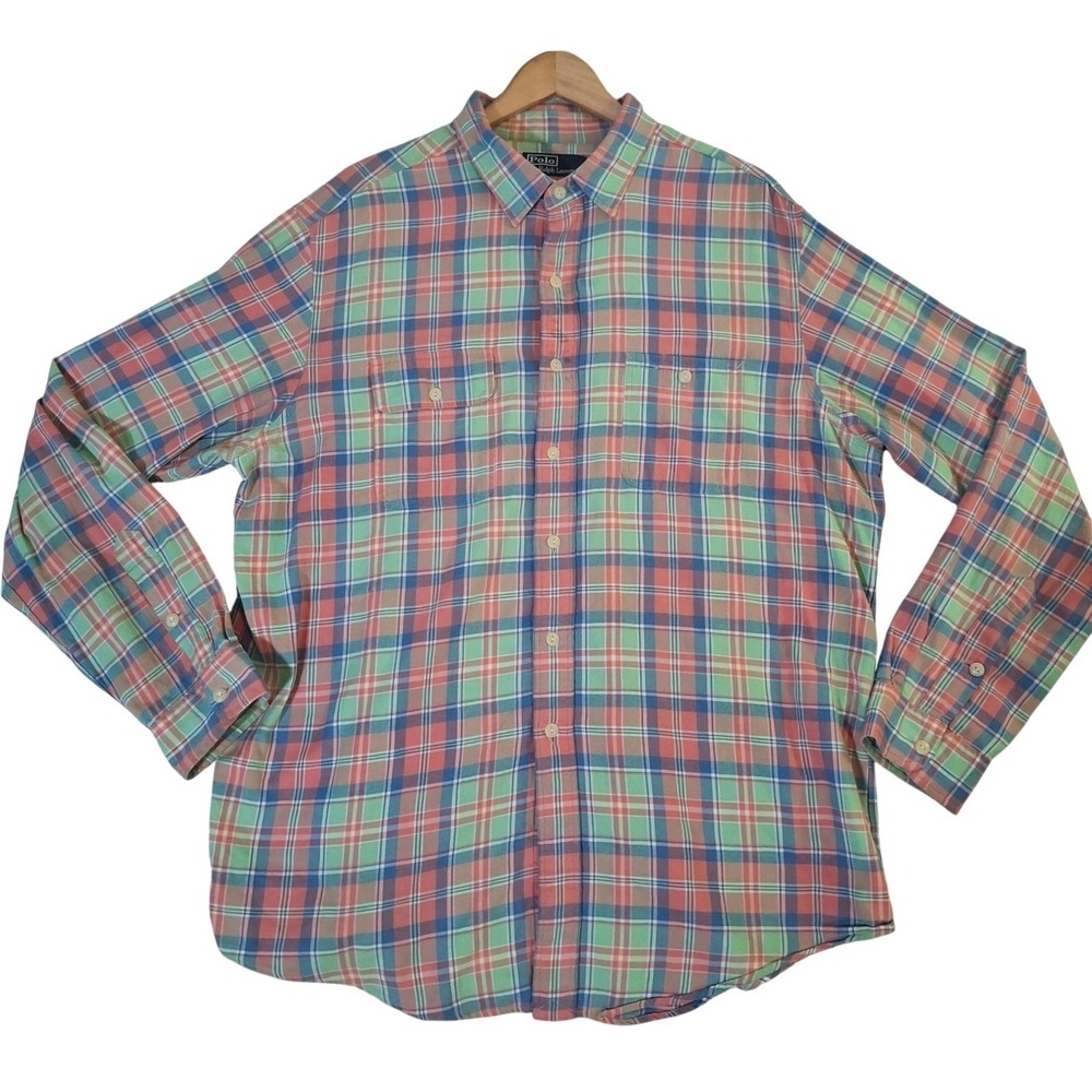 Polo Ralph Lauren Shirt Men's XXL Plaid Colorful Long Sleeve Light Flannel